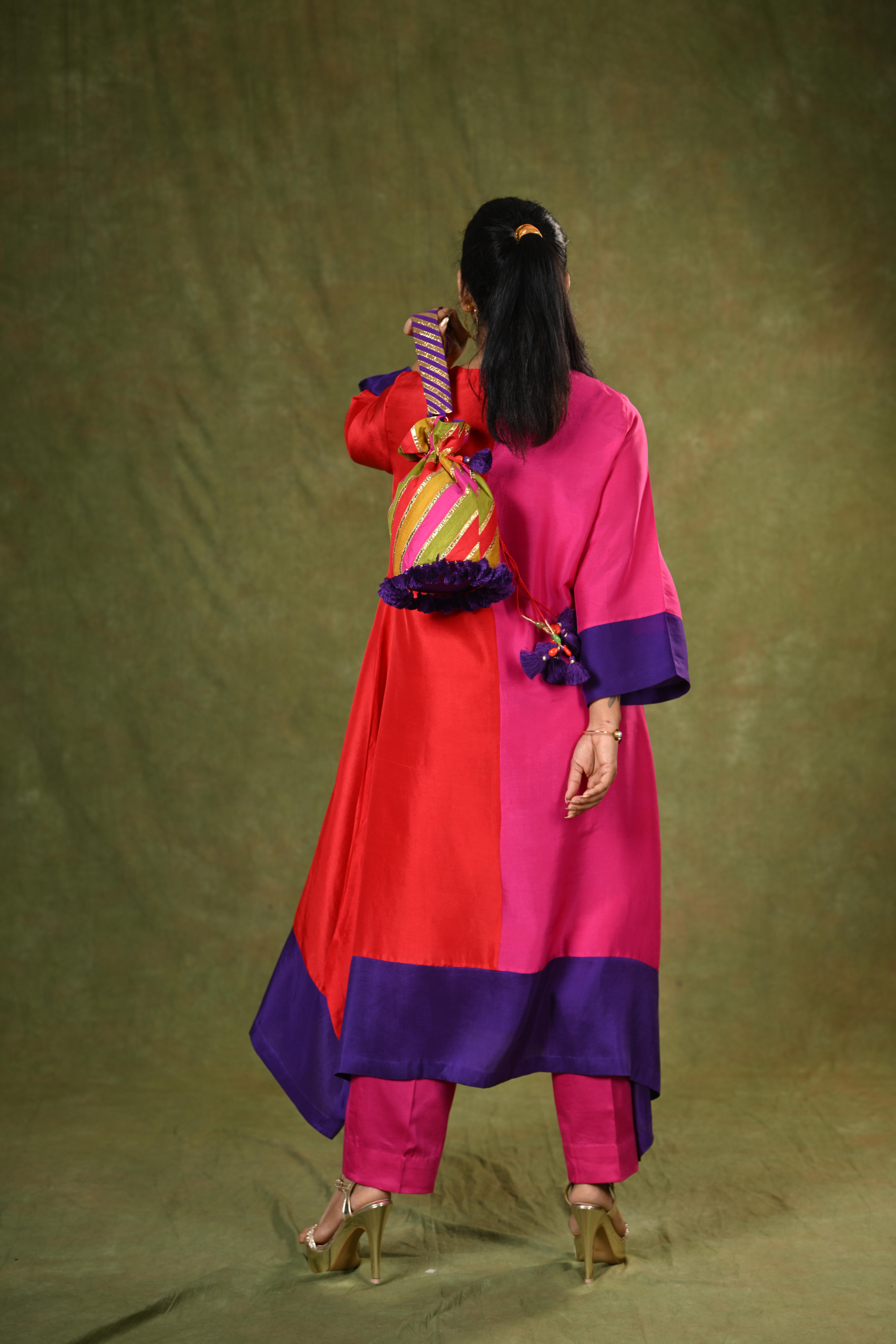 HUELETTE KURTA SET (CRIMSON/PINK)
