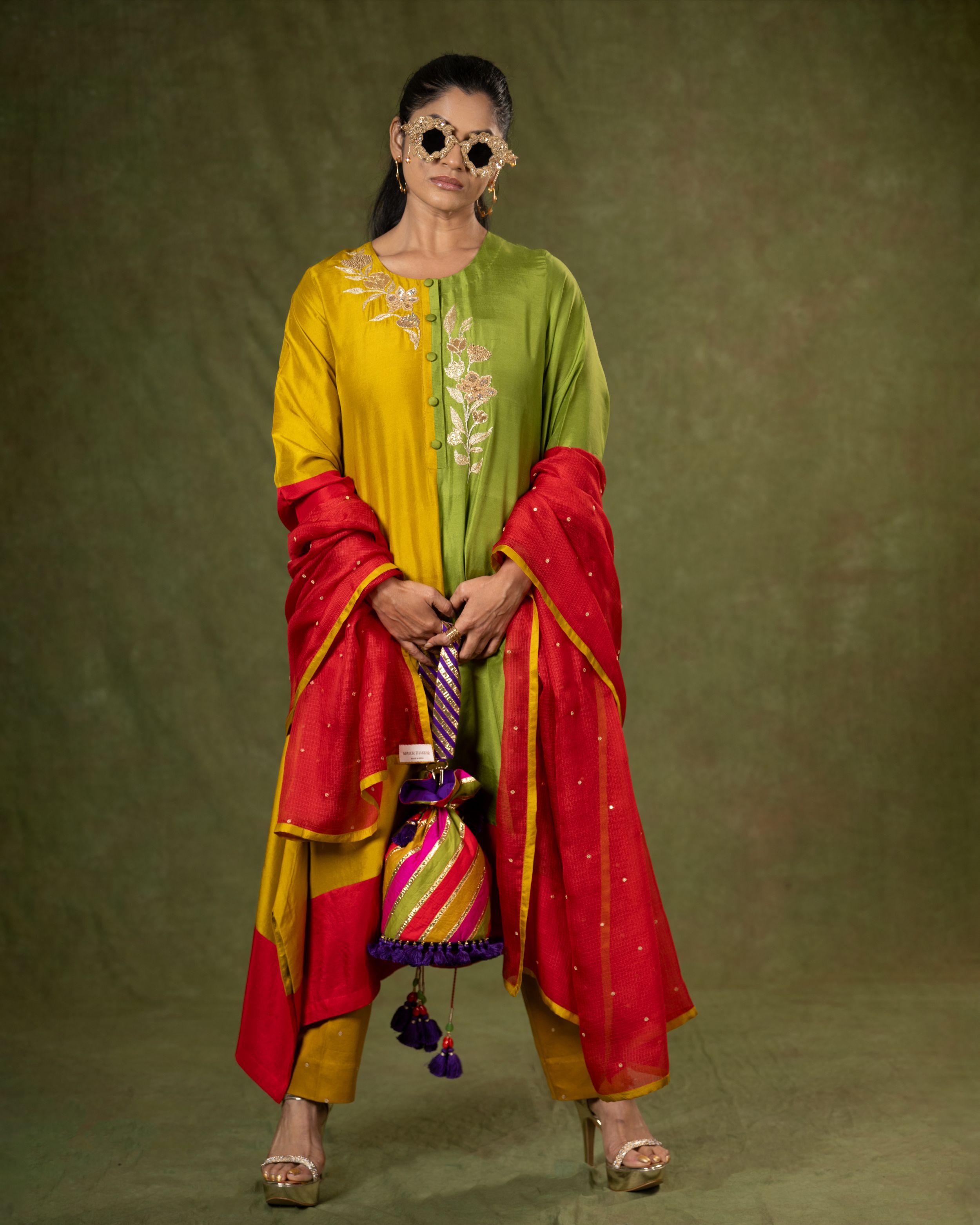 HUELETTE KURTA SET (MUSTARD/OLIVE)
