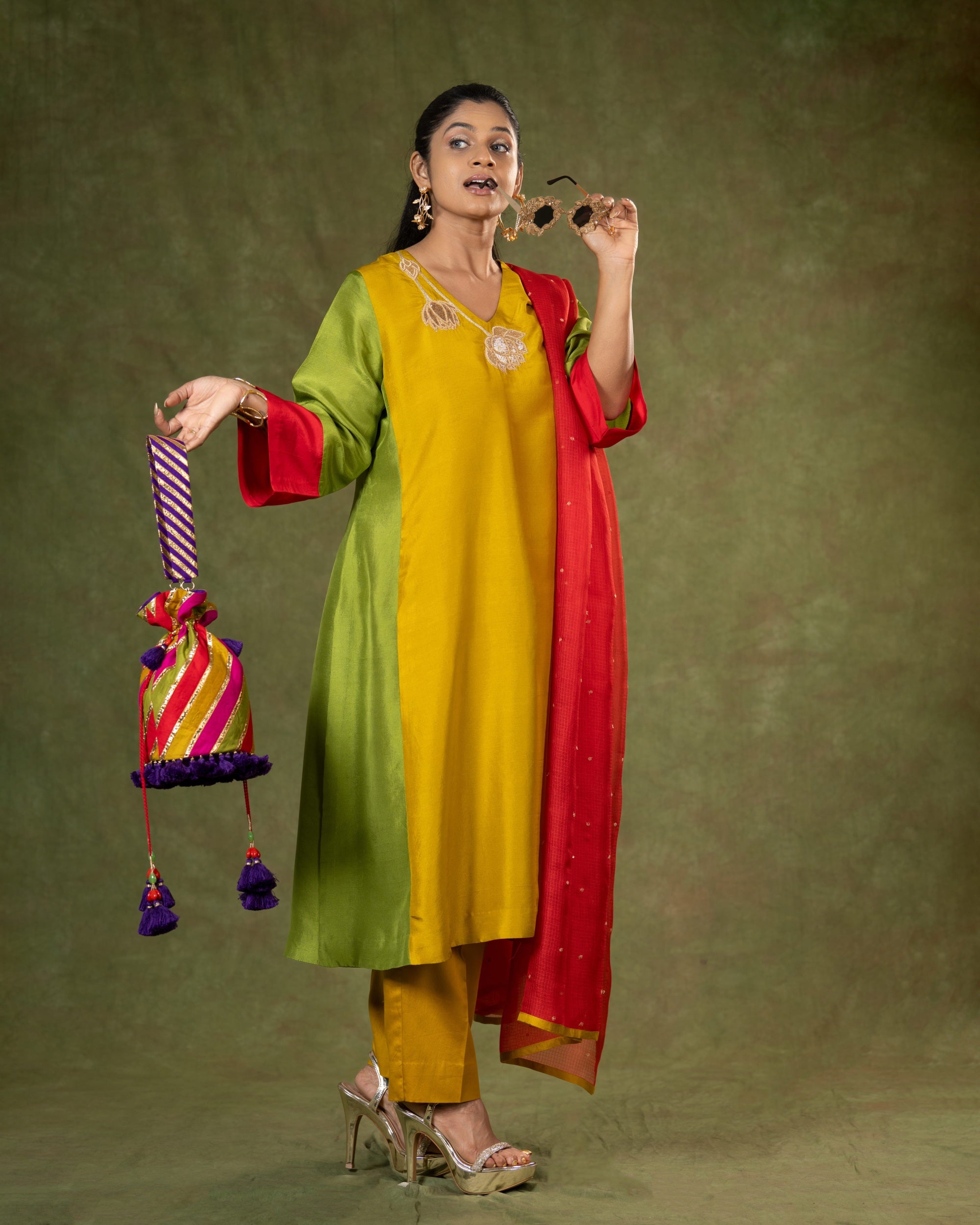 TINTALIA KURTA SET (MUSTARD/OLIVE)