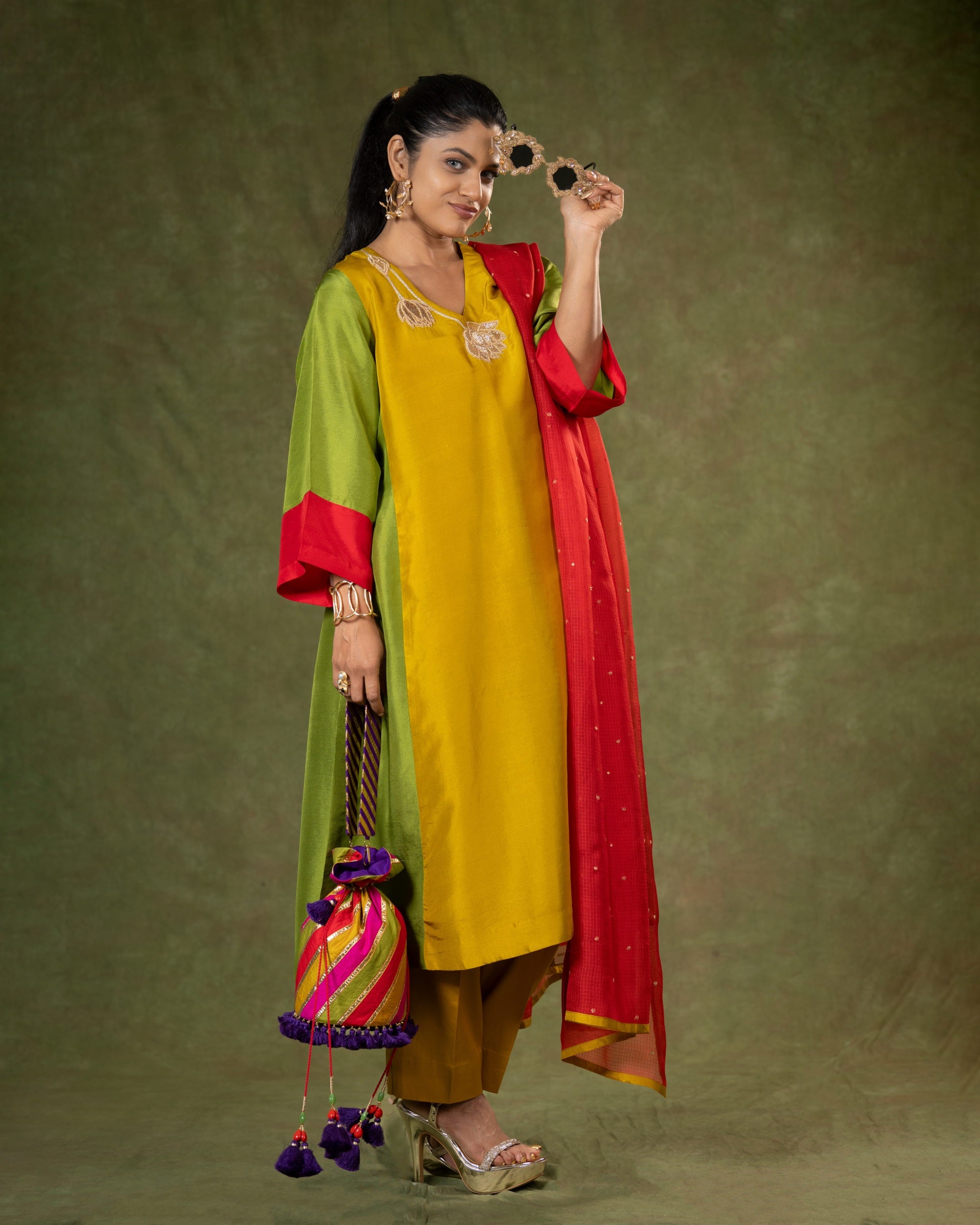 TINTALIA KURTA SET (MUSTARD/OLIVE)